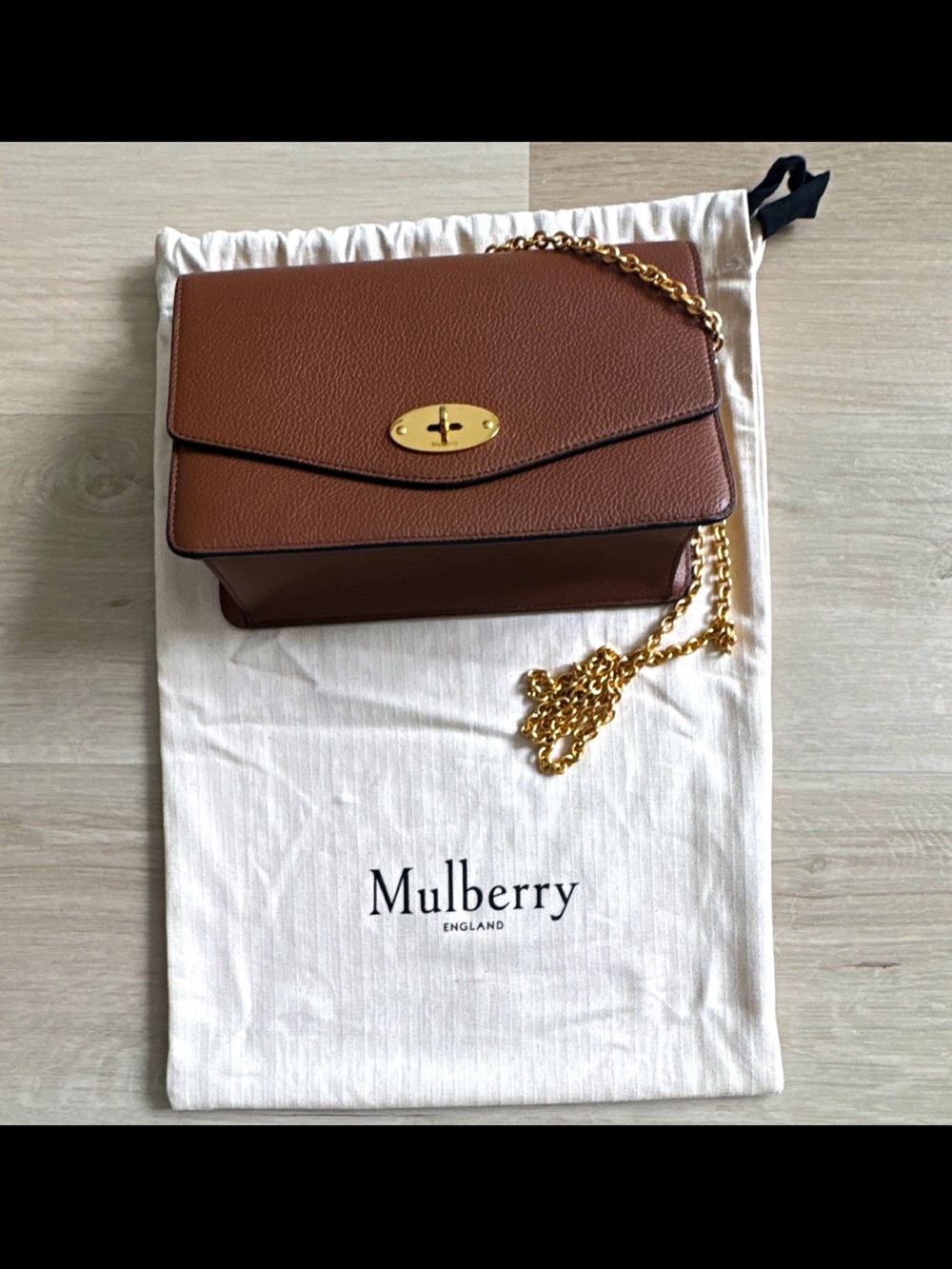 Mulberry Chestnut Pebbled Leather Crossbody with Gold Chain
